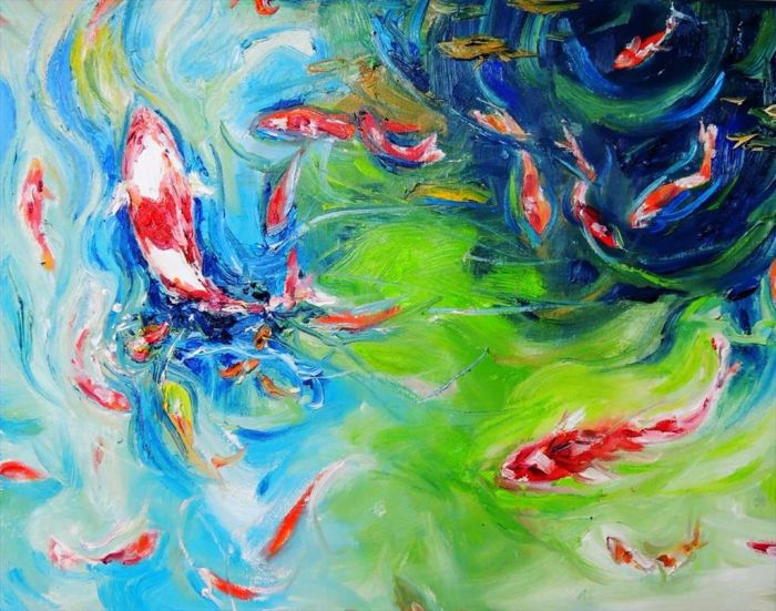 Lan Yumei Peinture à l'huile - La famille des poissons 2