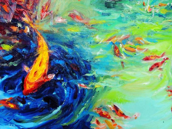 Lan Yumei Peinture à l'huile - La famille des poissons 3