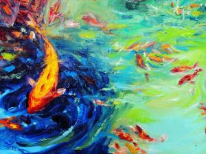 Peinture à l'huile contemporaine - La famille des poissons 3