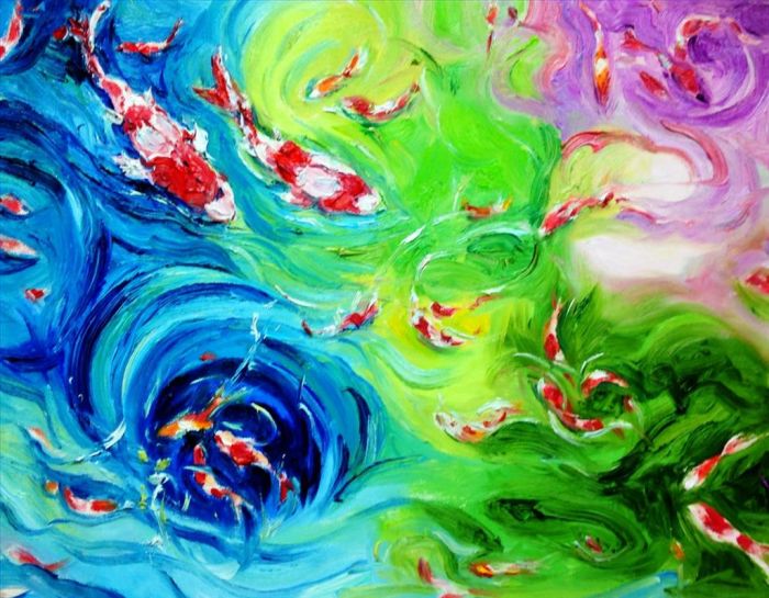 Lan Yumei Peinture à l'huile - La famille des poissons