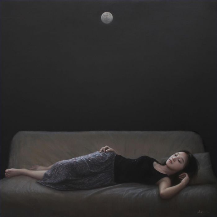 Li Huaqi Peinture à l'huile - Tranquillité Nuit Réflexion