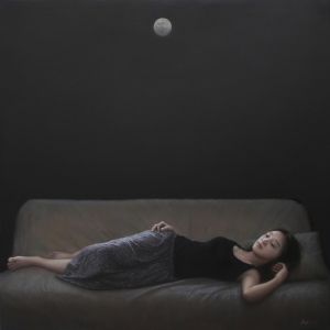 Peinture à l'huile contemporaine - Tranquillité Nuit Réflexion