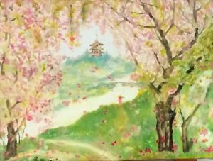 Peinture à l'huile contemporaine - fleur de cerisier