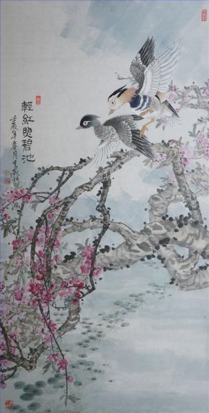 Li Jingshi œuvre - Peinture de fleurs et d'oiseaux dans un style traditionnel chinois