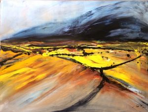Peinture à l'huile contemporaine - Le souffle de l'orge des Highlands