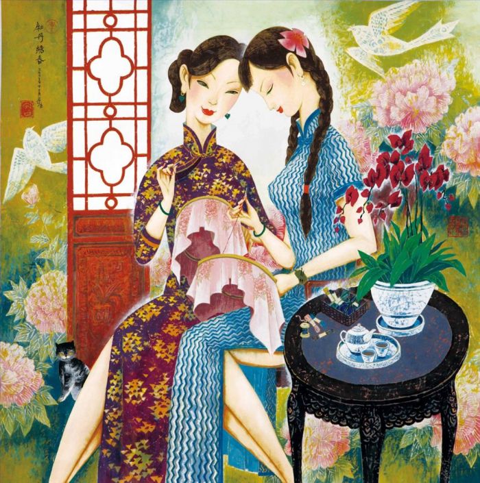 Li Shoubai Art Chinois - Pivoine Brodée et Printemps
