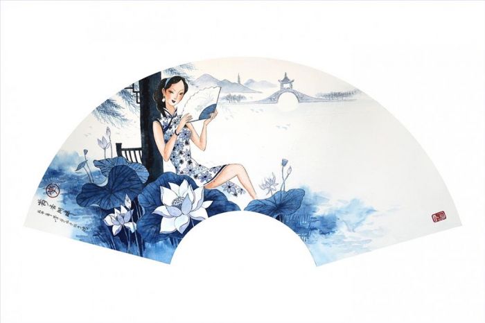 Li Shoubai Art Chinois - Le parfum du lotus répandu sur les berges du lac