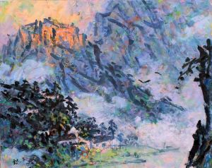 Peinture à l'huile contemporaine - Jours de brouillard dans la montagne