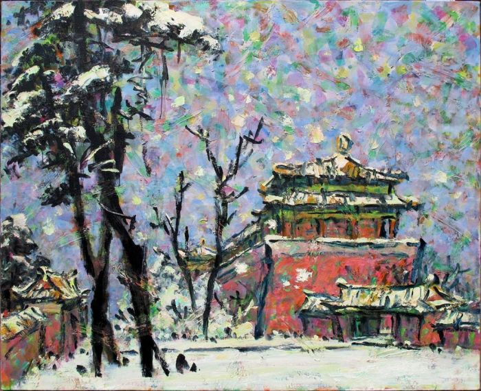 Li Xiushi Peinture à l'huile - La neige à Pékin