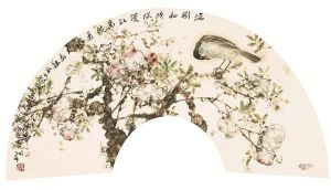 Art Chinois contemporaine - Fan d'un arbre en fleurs