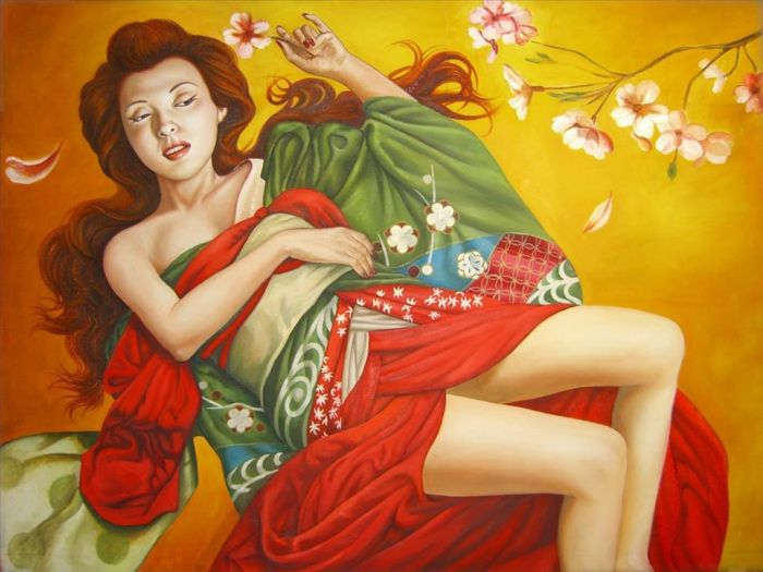 Liao Wanning Peinture à l'huile - Fleur de pêche