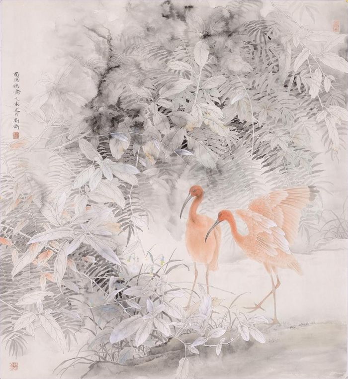 Liu Gang Art Chinois - Peinture de fleurs et d'oiseaux dans le style traditionnel chinois 3