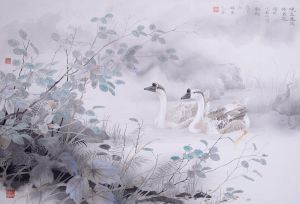 Liu Gang œuvre - Peinture de fleurs et d'oiseaux dans un style traditionnel chinois