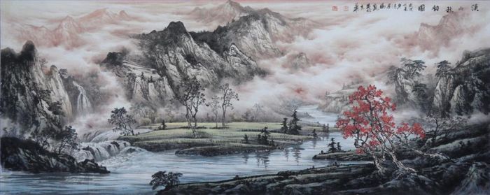 Liu Pengkai Art Chinois - Le ruisseau à travers la montagne