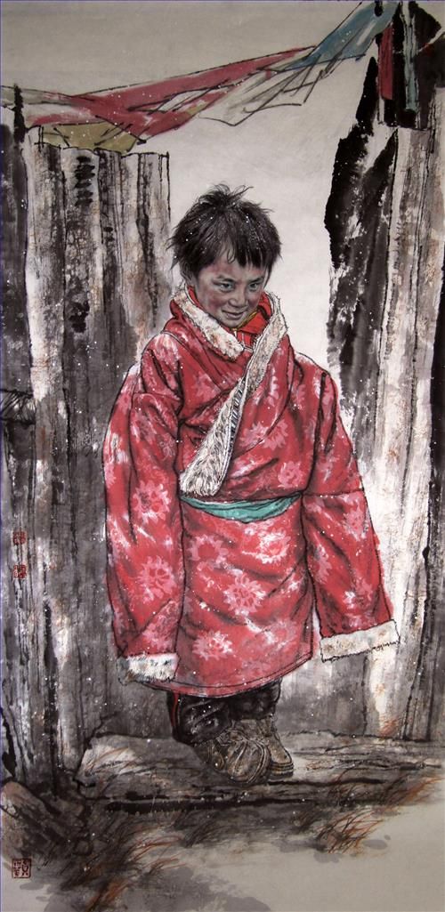 Liu Shaoning Art Chinois - Un enfant tibétain