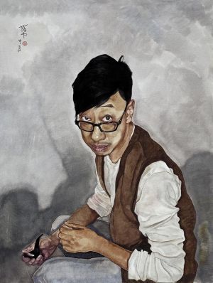 Liu Xiangdong œuvre - Ma Yiding avec une pipe à tabac