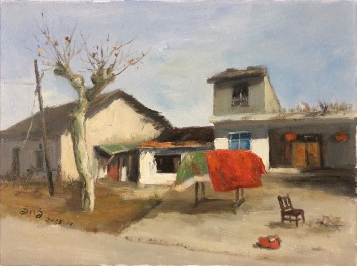 Liu Xue Peinture à l'huile - Ménage au bord de la route