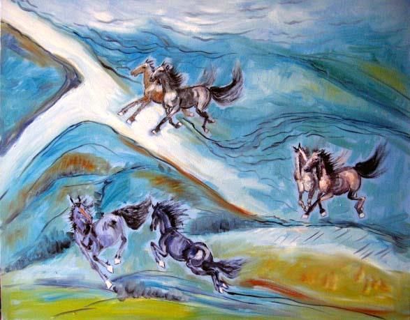 Lu Lixia Peinture à l'huile - Voyage sans soucis avec un cheval volant