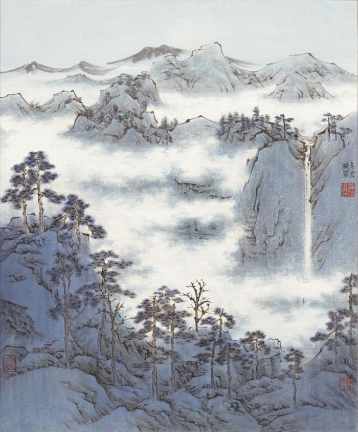 Pu Jun Art Chinois - Nuage d'hiver et arbres verts