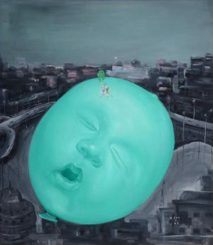 Peinture à l'huile contemporaine - Ballon flottant 2