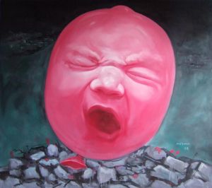 Peinture à l'huile contemporaine - Ballon flottant