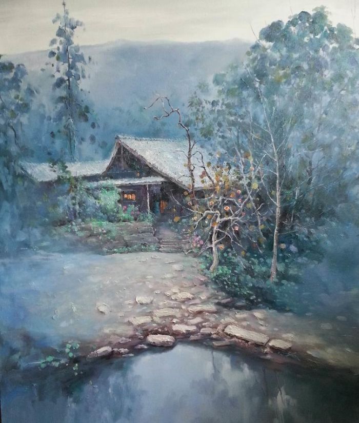 Qian Ruoyu Peinture à l'huile - Ménage à La Montagne