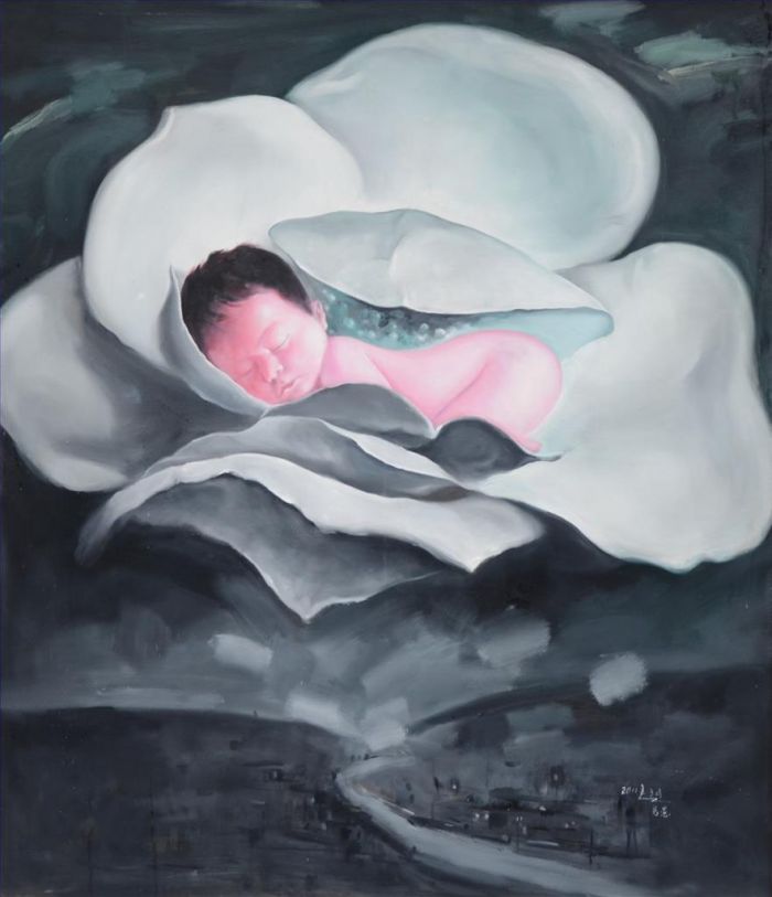 Qian Ruoyu Peinture à l'huile - Le rêve du lotus