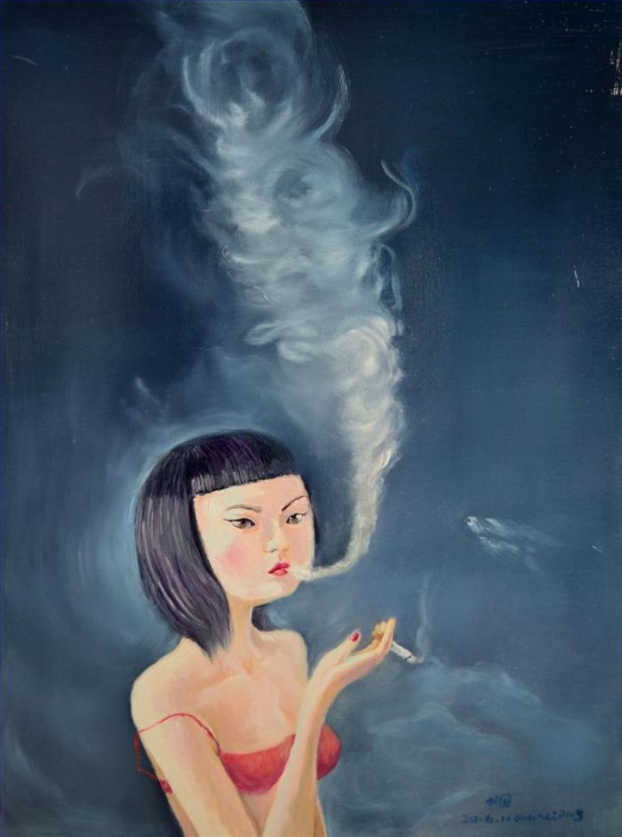 Qiu Weiping Peinture à l'huile - Fumée