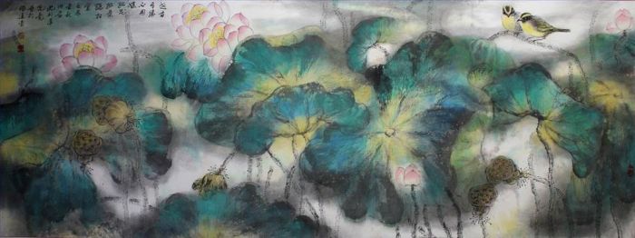 Shen Liping Art Chinois - Lotus rouge et vert