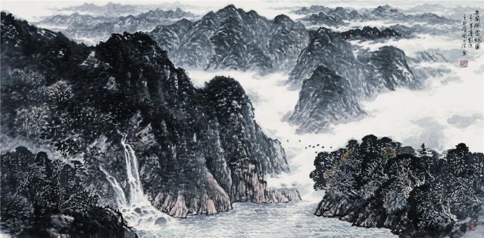 Shi Dafa Art Chinois - Paysage du lac Jinggang