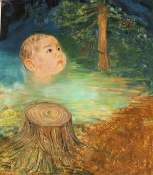 Peinture à l'huile contemporaine - Un oiseau chanteur sur l'arbre