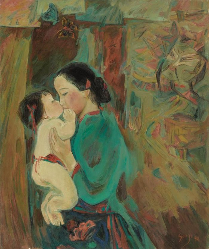 Song Xianzhen Peinture à l'huile - Mère et fils