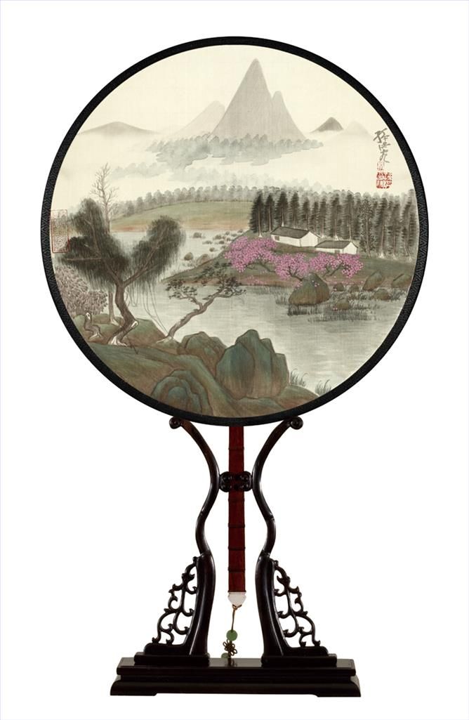 Sun Hong Art Chinois - Paysage d'éventail circulaire 5