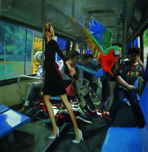 Peinture à l'huile contemporaine - Illusion dans le bus 2007 2