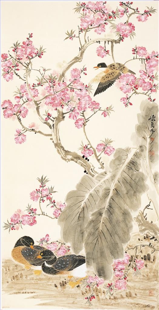 Tian Huailiang Art Chinois - Peinture de fleurs et d'oiseaux dans un style traditionnel chinois