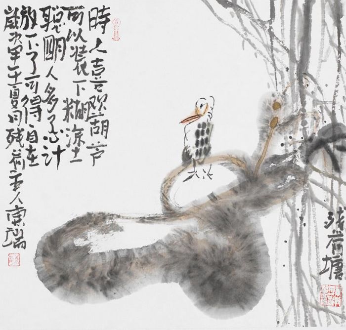 Wang Dongrui Art Chinois - Un étang de lotus flétri