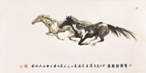 Wang Jiamin œuvre - Deux chevaux qui courent