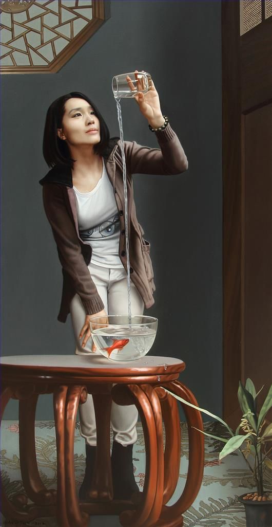 Wang Jun Peinture à l'huile - Observation