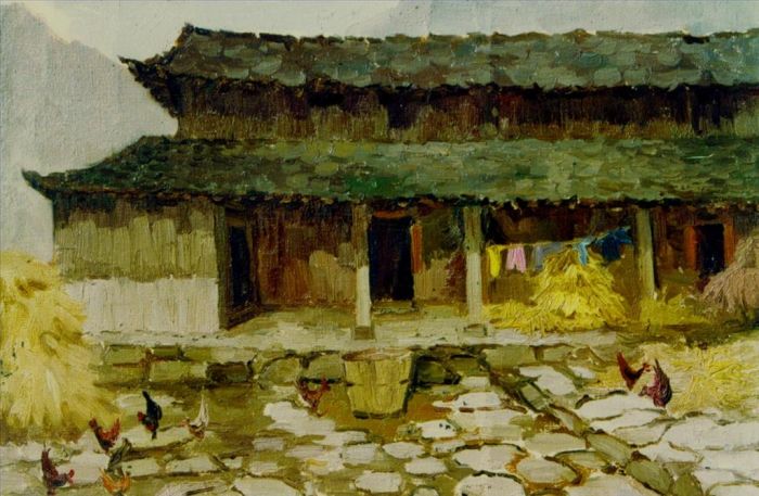 Wang Kun Peinture à l'huile - Village de la province du Zhejiang du Sud