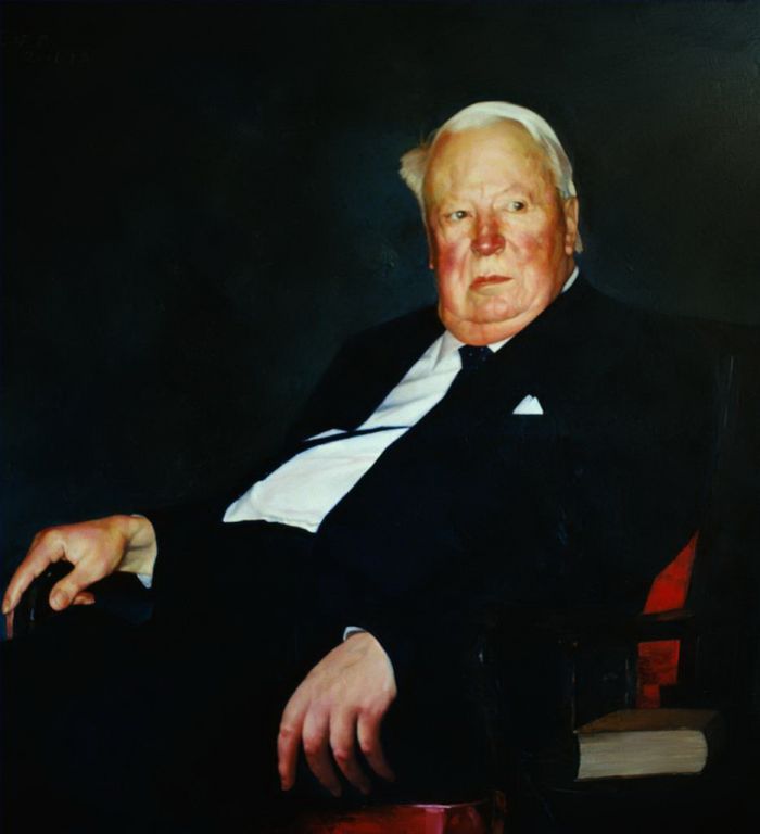Wang Mingyue Peinture à l'huile - Un portrait du regretté Premier ministre britannique Sir Edward Heath