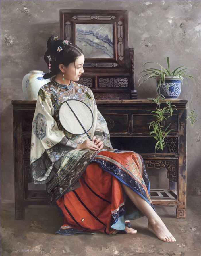Wang Mingyue Peinture à l'huile - Plante de support