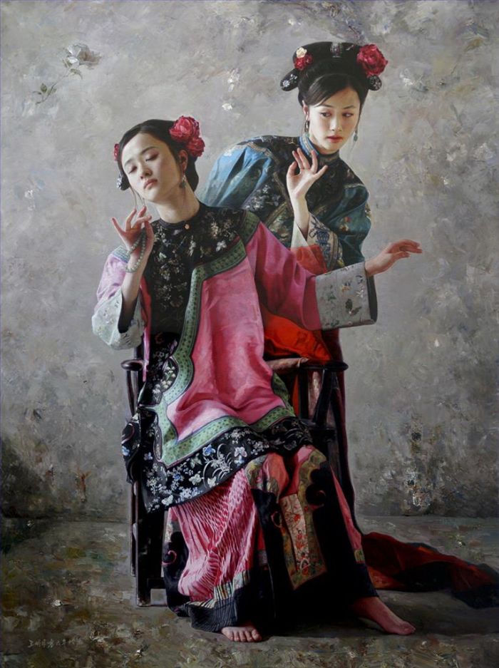 Wang Mingyue Peinture à l'huile - Cherchez des fleurs dans un rêve