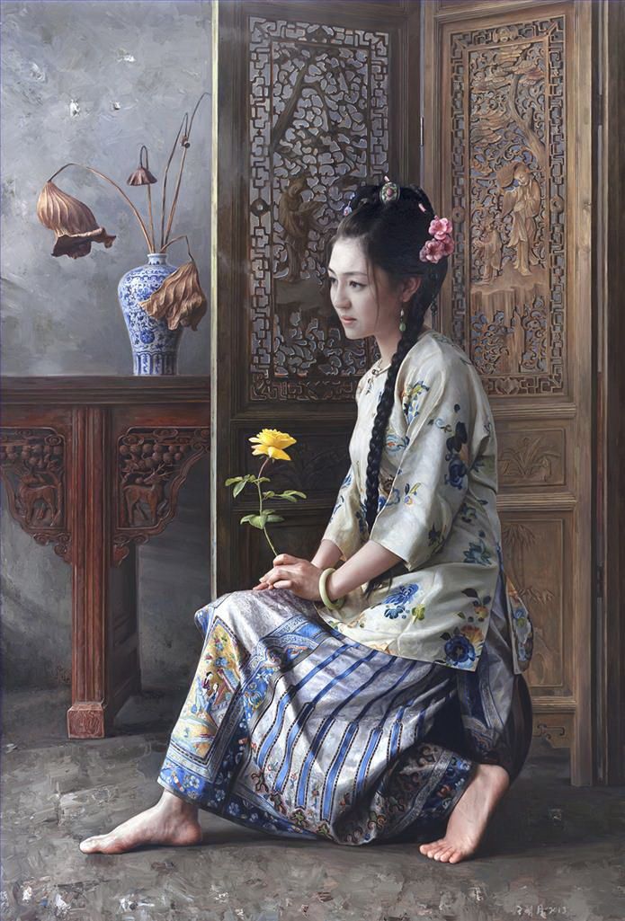 Wang Mingyue Peinture à l'huile - L'espoir d'une beauté