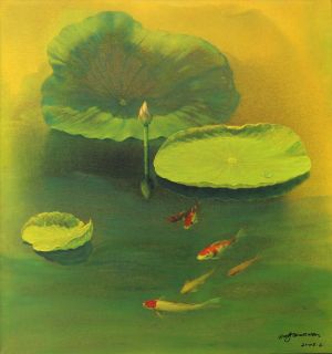 Peinture à l'huile contemporaine - Affection du poisson et de l'eau