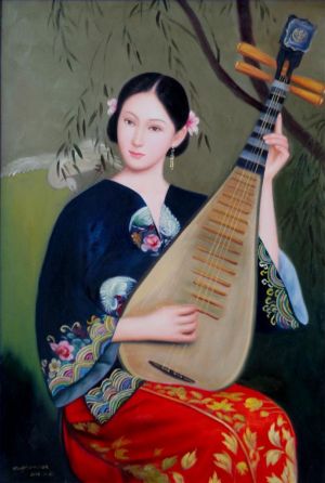 Peinture à l'huile contemporaine - Contes et chant de ballades en dialecte de Suzhou
