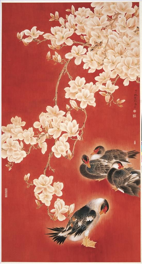 Wang Shaoheng Art Chinois - Bain dans la brise printanière