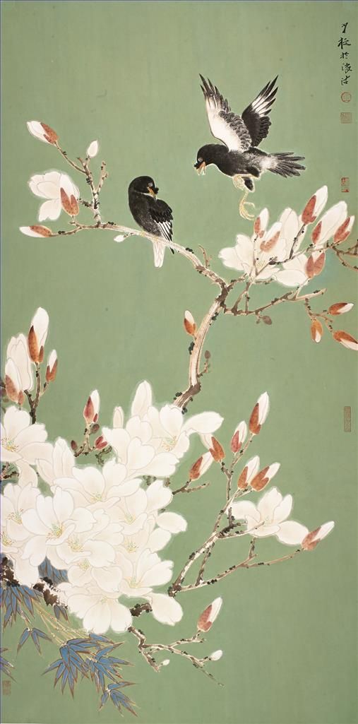 Wang Shaoheng Art Chinois - Fleurs et oiseaux au printemps
