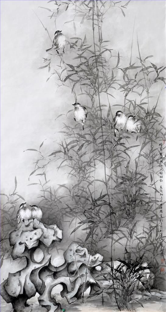Wang Yanping Art Chinois - Peinture de fleurs et d'oiseaux