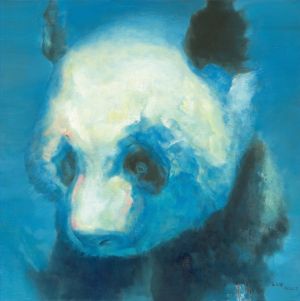 Peinture à l'huile contemporaine - Panda bleu