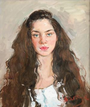 Peinture à l'huile contemporaine - Une fille aux cheveux longs